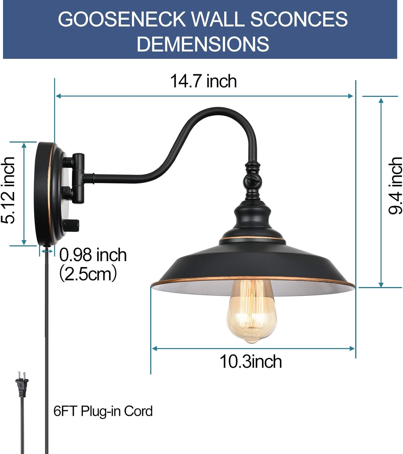 Uр Tо 40% оƒƒ TRLIFE Dimmable Gooseneck Wall Sconces, Swing Arm Wall Sconce Plug in Wall Light Fixture with On/Off Switch, Wall Lights with Plug in Cord E26 Base, UL Listed(2 Pack)