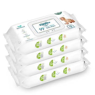 Amazon Brand - Supples 99% Pure Water Baby Wipes (With Lid) | 144 Count (72x2) | Unscented Wet Wipes for Newborn Baby | 