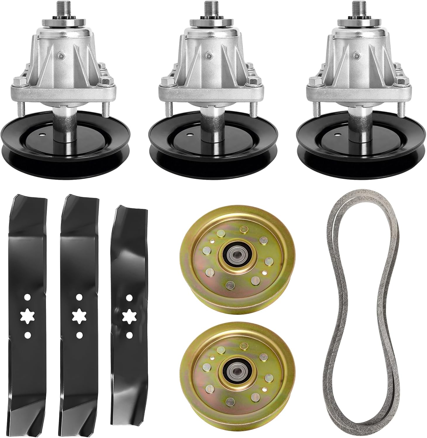 46'' Deck Rebuild Kit Compatible with C ub Cadet LT-1045 LT-1046 i1046, C olumbia Q816H Q816K Lawn Mower, Include 618-0660 Spindle (3), 942-04124 Blade (1). 942-04125 Blade (2), 754-04153 Belt (1)