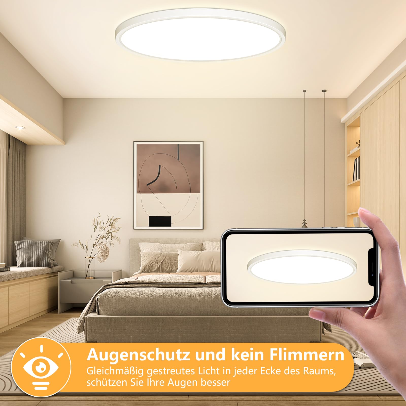 OUILA Ø40CM Plafoniera LED Soffitto 36W, 3000K Lampadario 3600LM Moderna Rotonda da Bagno IP44 Impermeabile per Camera da Letto, Cucina, Balcone, Ufficio, Soggiorno