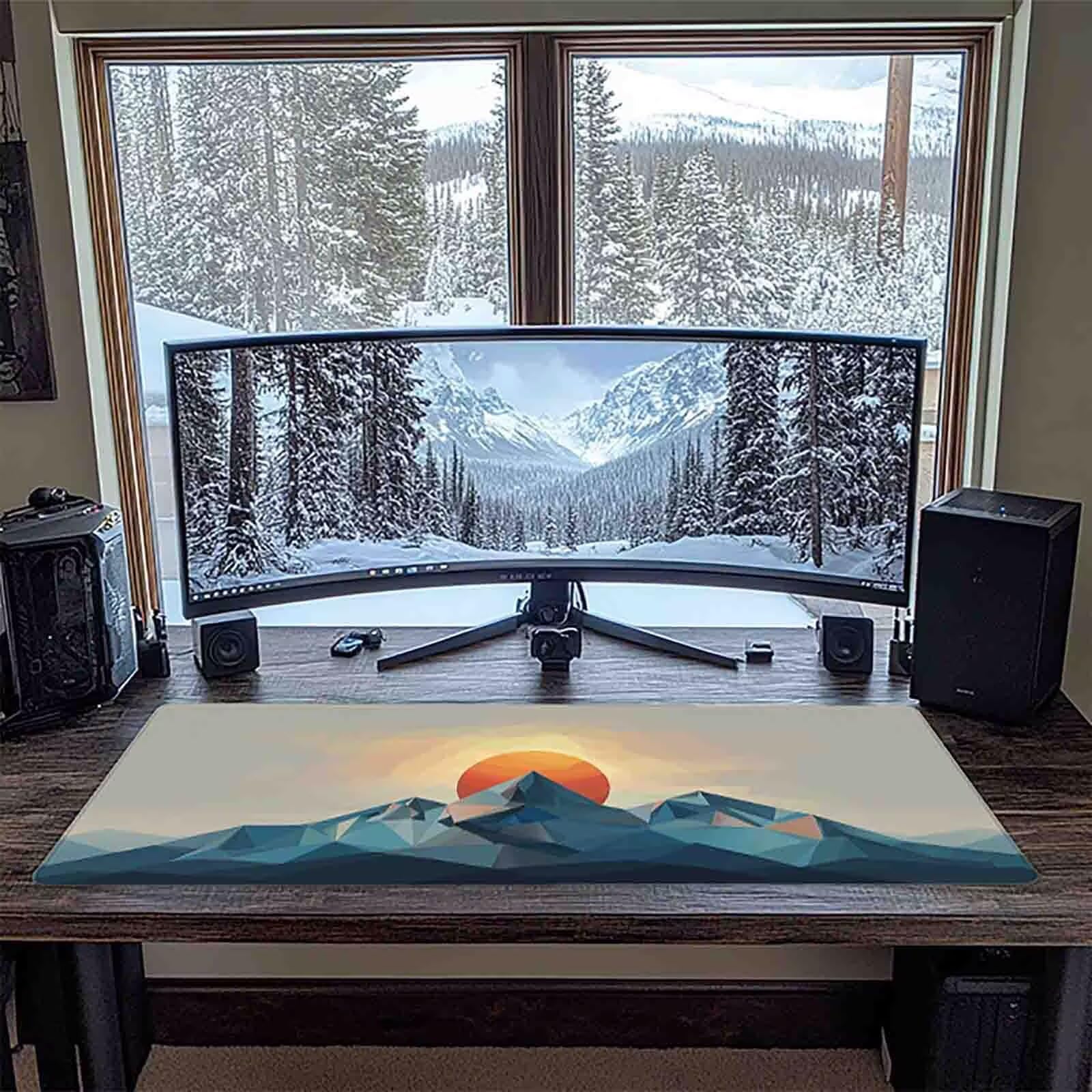 Schreibtischunterlage Berg Mauspad Gaming XXL Mousepad wasserdichte rutschfeste Schreibtisch Unterlage, Verbessert Präzision und Geschwindigkeit, Gaming Zubehör (Sonnenuntergang,100x50cm) 2-q6382
