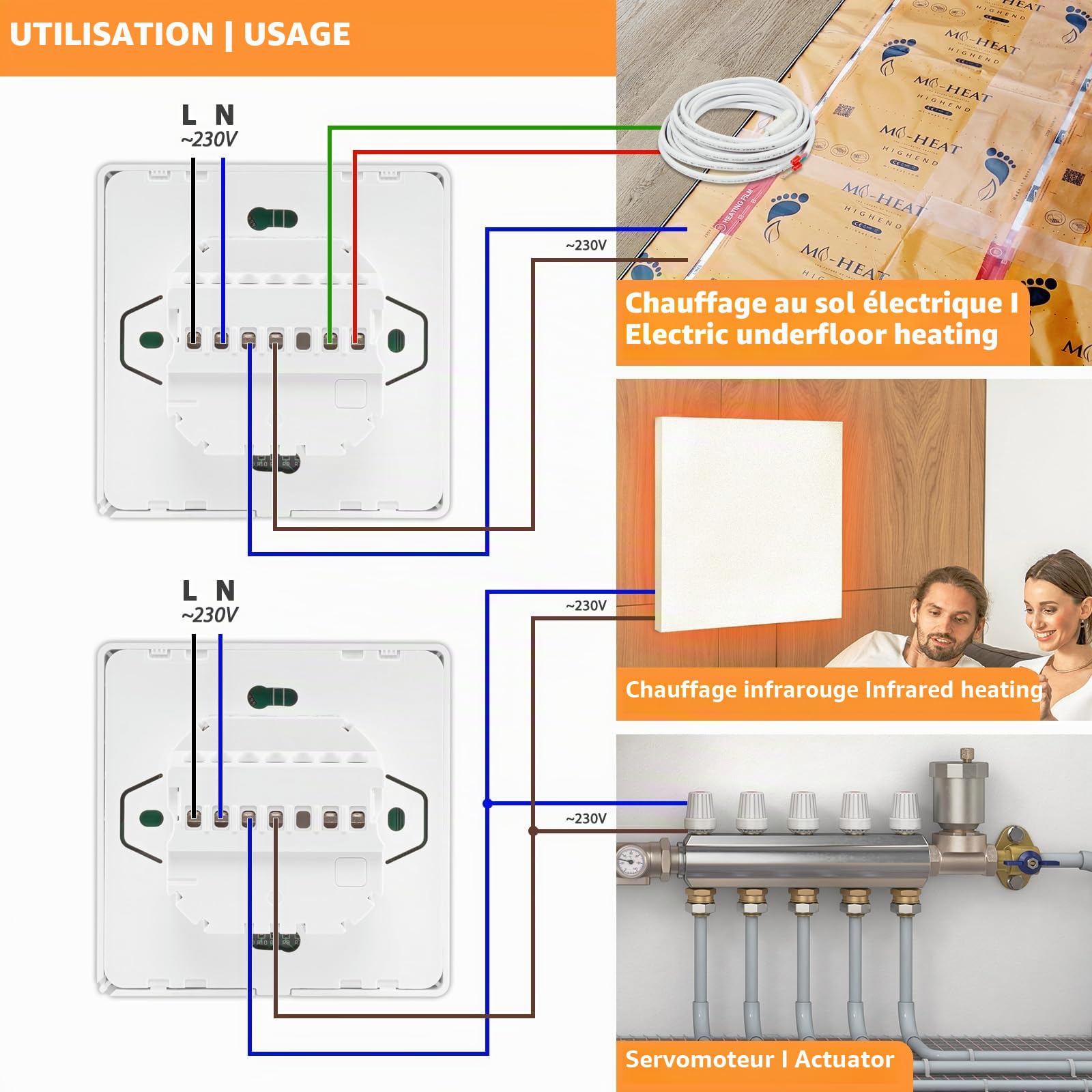 Mi-Heat M2 Thermostat d'ambiance WiFi blanc Alexa Tuya Smart Life Google Home Chauffage au sol électrique Thermostat intelligent Thermostat d'ambiance Chauffage au sol Arrêt temporaire de l'écran