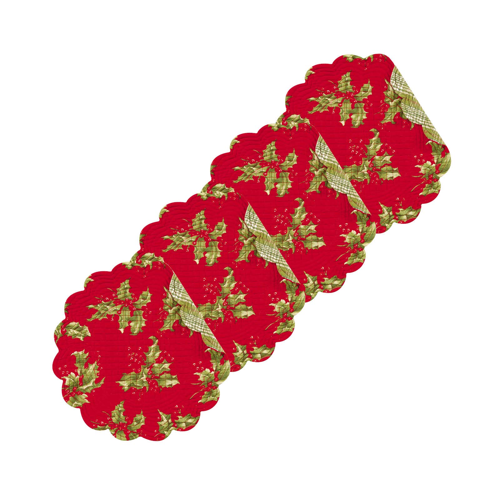 C&F Home Holly Red Floral Botanical Christmas Xmas Holiday Decor Round Reversible Quilted Cotton Placemat Set of 4 Round Placemat Red