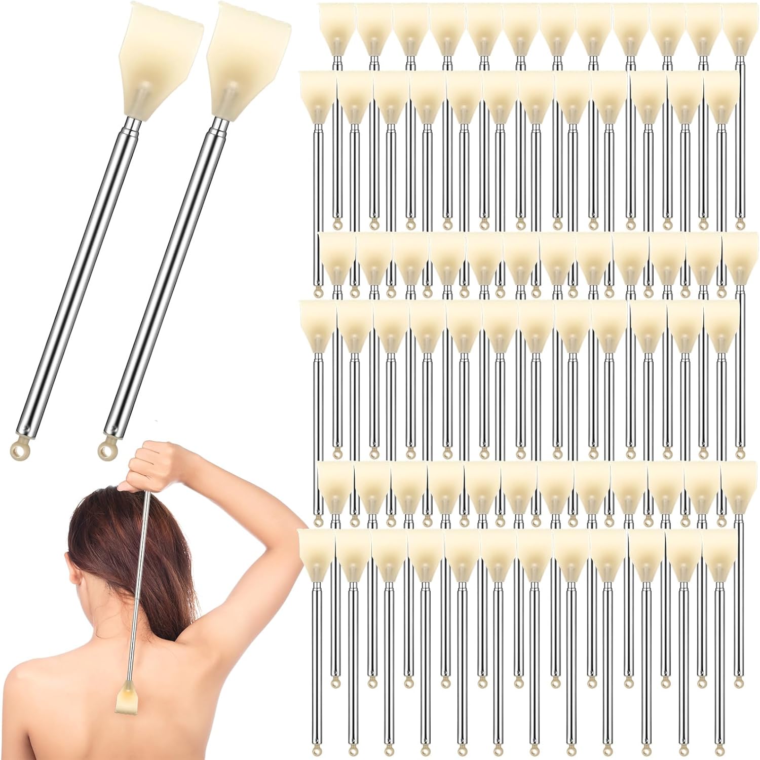 LemonRoad 100 Pcs Extendable Back Scratcher Bulk 7"-14.6" Three Section Retractable Scratcher Telescoping Massage Tool with Stainless Steel Rod for Men Women Gifts Reducing Back Itching