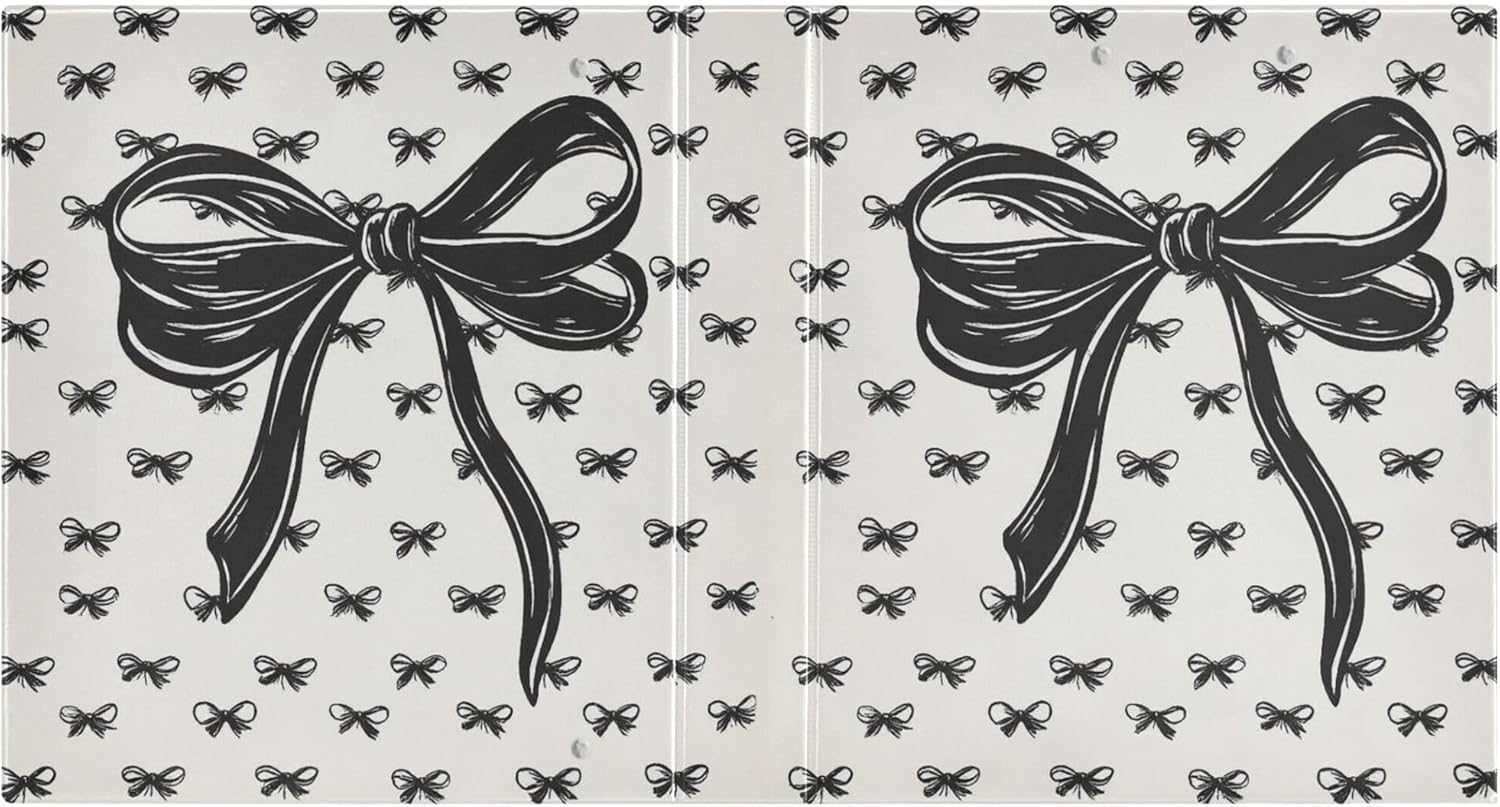Bow White Black Coquette Round Ring Binders 1.5 Inch Bowknot Doodle Pattern 3 Ring Clipboard Binder for Office School Work Supplies File Folder Document 200 Sheet Capacity Easy Open