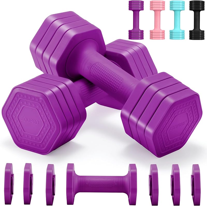 EQUIPRO Juego de mancuernas ajustables, 4 en 1, juego de mancuernas para mujeres, pesas para mujeres en casa, 2 lb 3 lb 4 lb 5 lb con mango de goma suave de TPU para entrenamiento de ejercicio en el gimnasio en casa