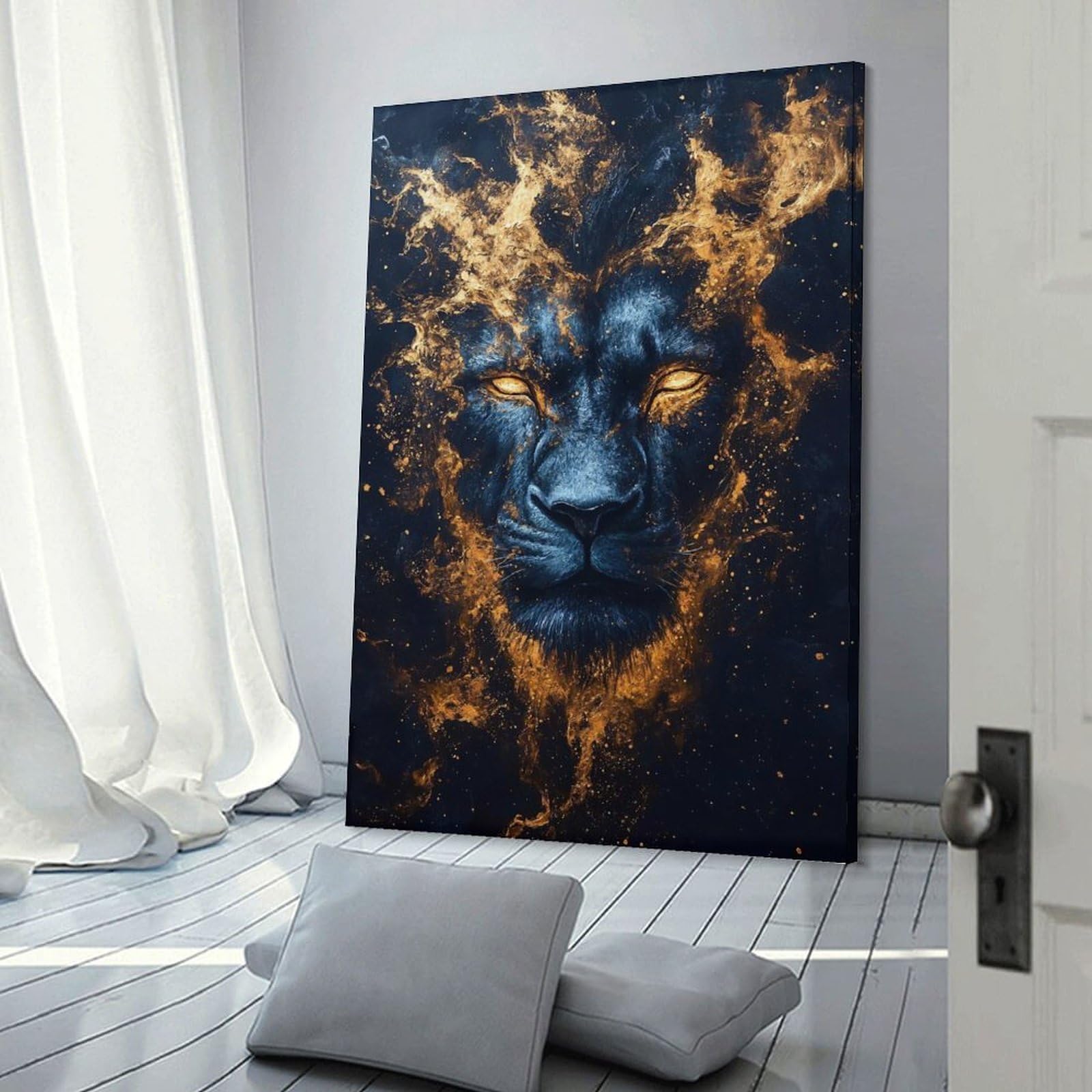 Junmoney Canvas Art Print Cosmic Lion Portrait, 20x30inch(50x75cm), for Office, Study Or Home Workspace, Home Office Artwork with Decorative Appeal