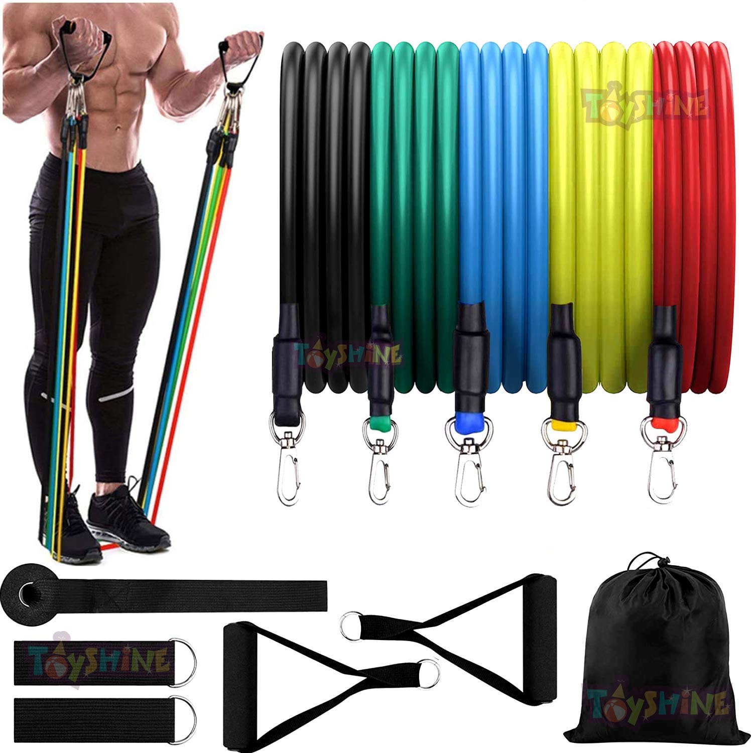 Toyshine Fitness Resistance kit with 5 Colorful Bands, Handles, Ankle Strap & Door Anchor with Storage Bag - Multicolor(SSTP) (B08QHVYH11) Amazon Price History, Amazon Price Tracker