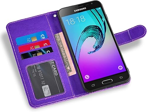 Miniatura 4 de Asuwish Funda de teléfono para Samsung Galaxy J3 2016J 3 VJ36VSkyAmp Prime con protector de pantalla de vidrio templado y cartera con purpurina,