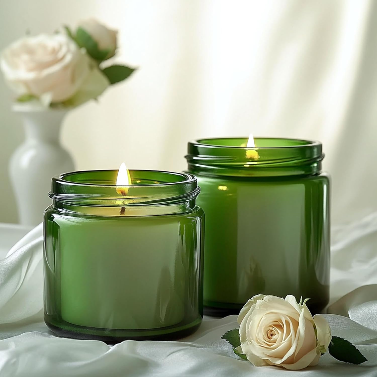 KEYWING 4オンス 小さなガラスジャー 黒い蓋付き 24個パック グリーン化粧品容器 ラウンドガラスジャー インナーライナー付