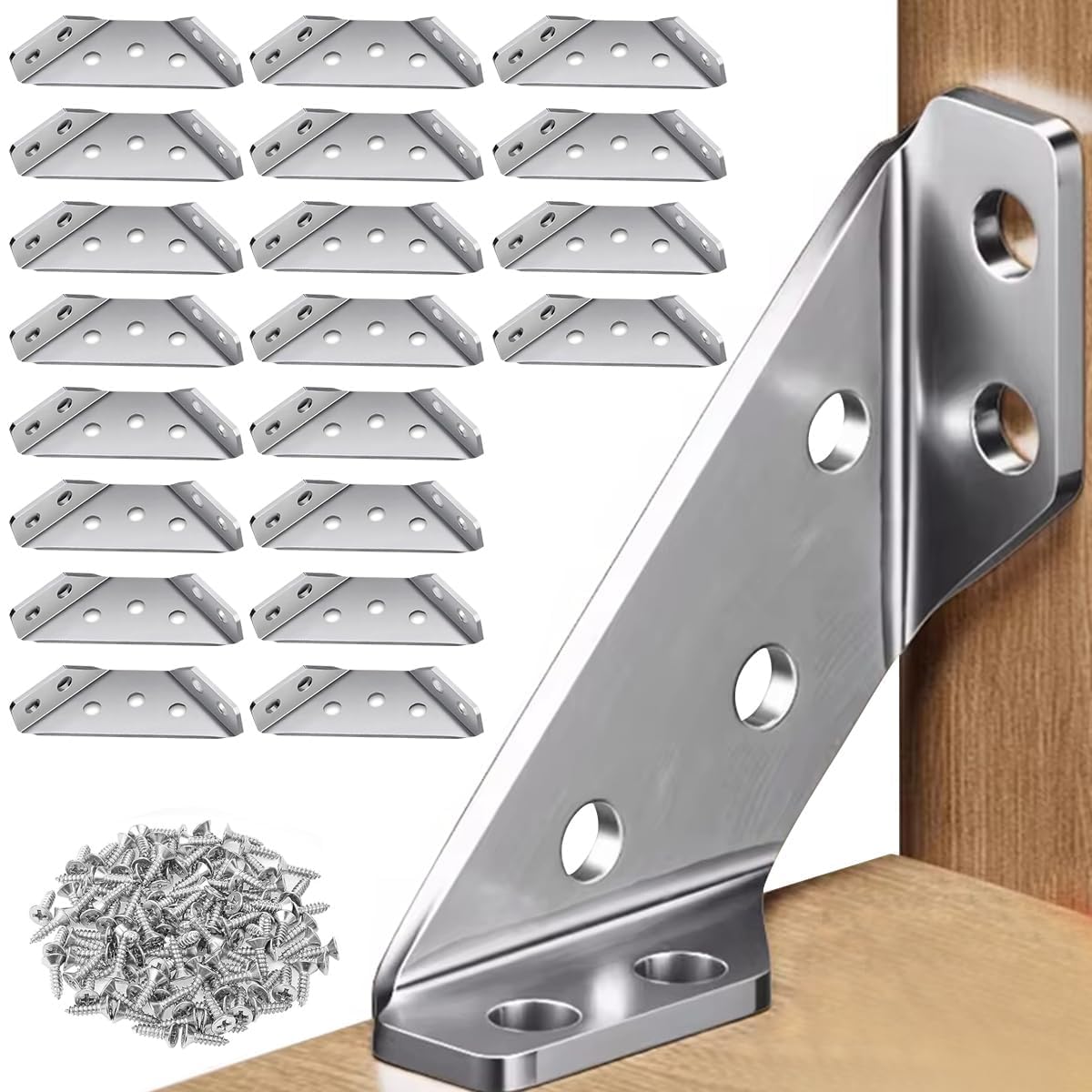 SONIQE 20 Pcs Heavy Duty L Shape Corner Bracket for Furniture Corner Connectors | Stainless Steel Angle Brackets for Shelf, Table, Cabinet Support | Rustproof Corner Connectors with Screws-image-29