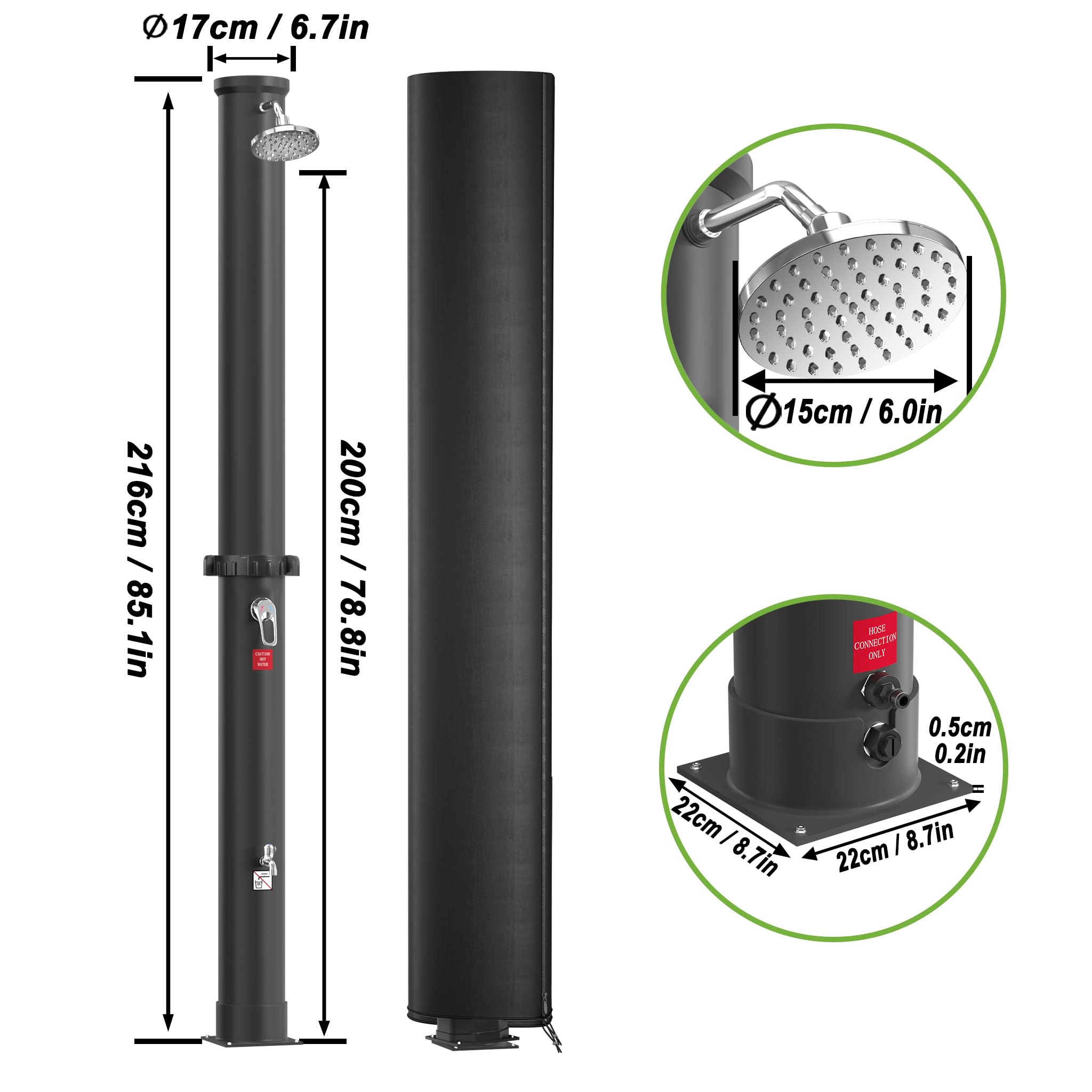 Froadp 35L Solarny System Prysznicowy do Ogrodu Temperatura Wody do 60℃ Prysznic Solarny z Obracającą się o 180° Głowicą Deszczową i Podłączenie Węża Ogrodowego Prysznic Basenowy (Srebrny)