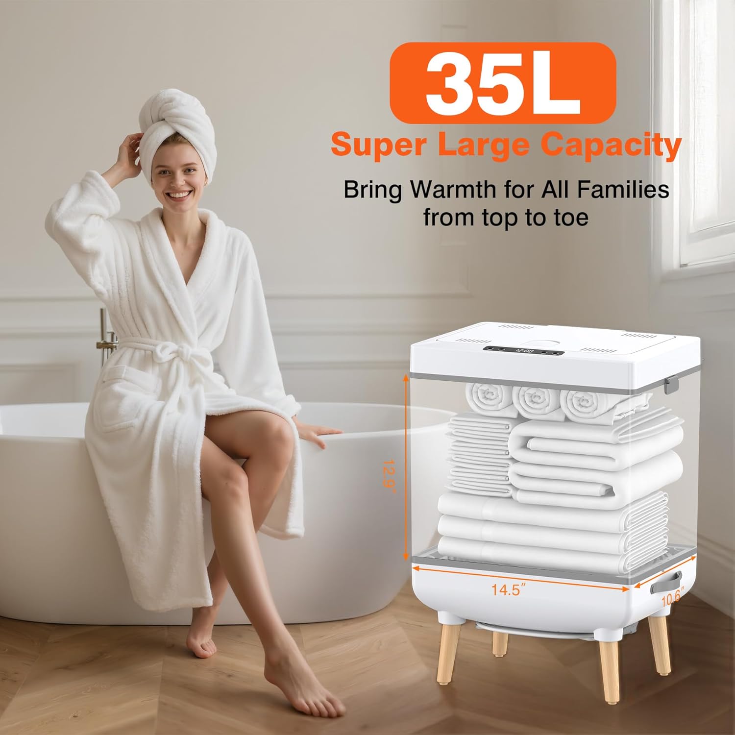 2025 Large Towel Warmer with 35L Capacity, Foldable Towel Warmer Bucket for Bathroom Fit Oversized Towels Bathrobes Blankets