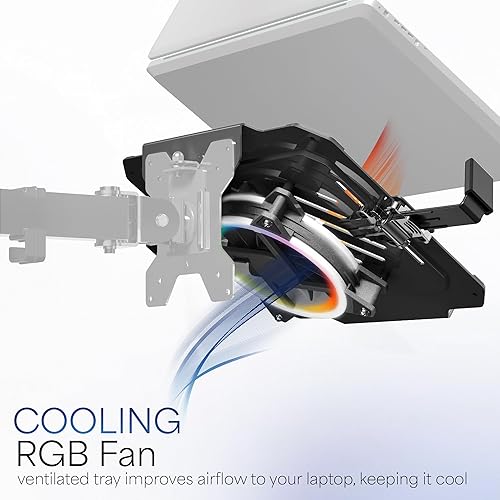 Vista 3 de VIVO Bandeja universal ajustable para laptop de 12 a 15.6 pulgadas con ventilador RGB, compatible con brazos de monitor compatibles con VESA, negro