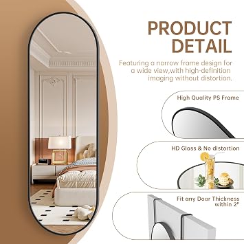 Hasipu 51.1 x 15.7 in Arched Over-The-Door Mirror, Tempered Glass, Aluminum Frame Black