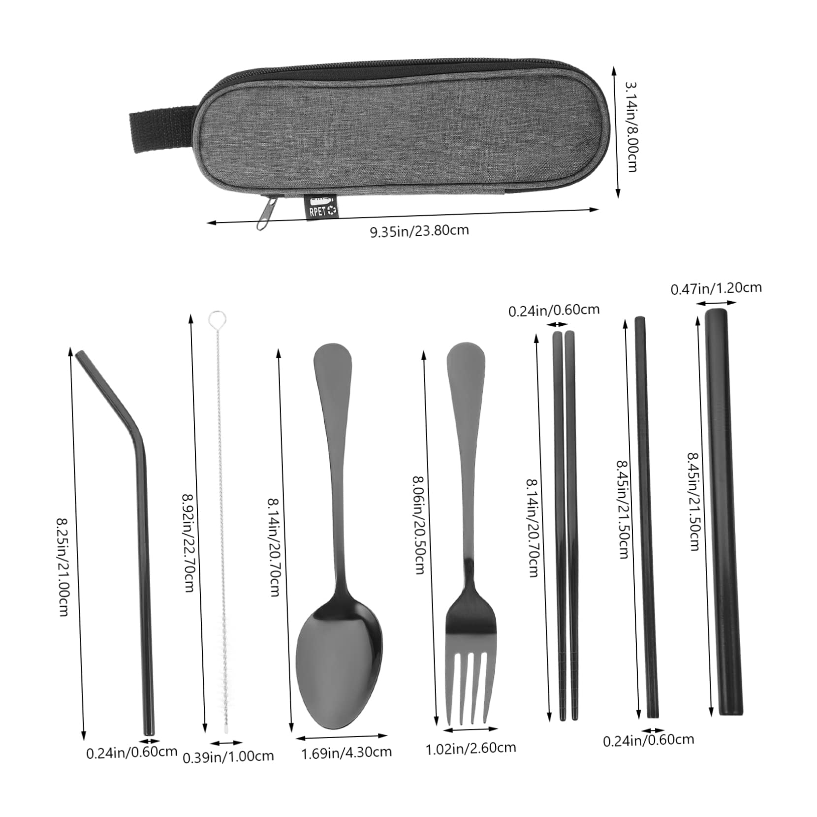 BCOATH Stainless Steel Straw Set 7-Piece Travel Utensils Fork Spoon Chopsticks Portable Camping Tableware Outdoor Silverware Set Organizer Bag Random Style