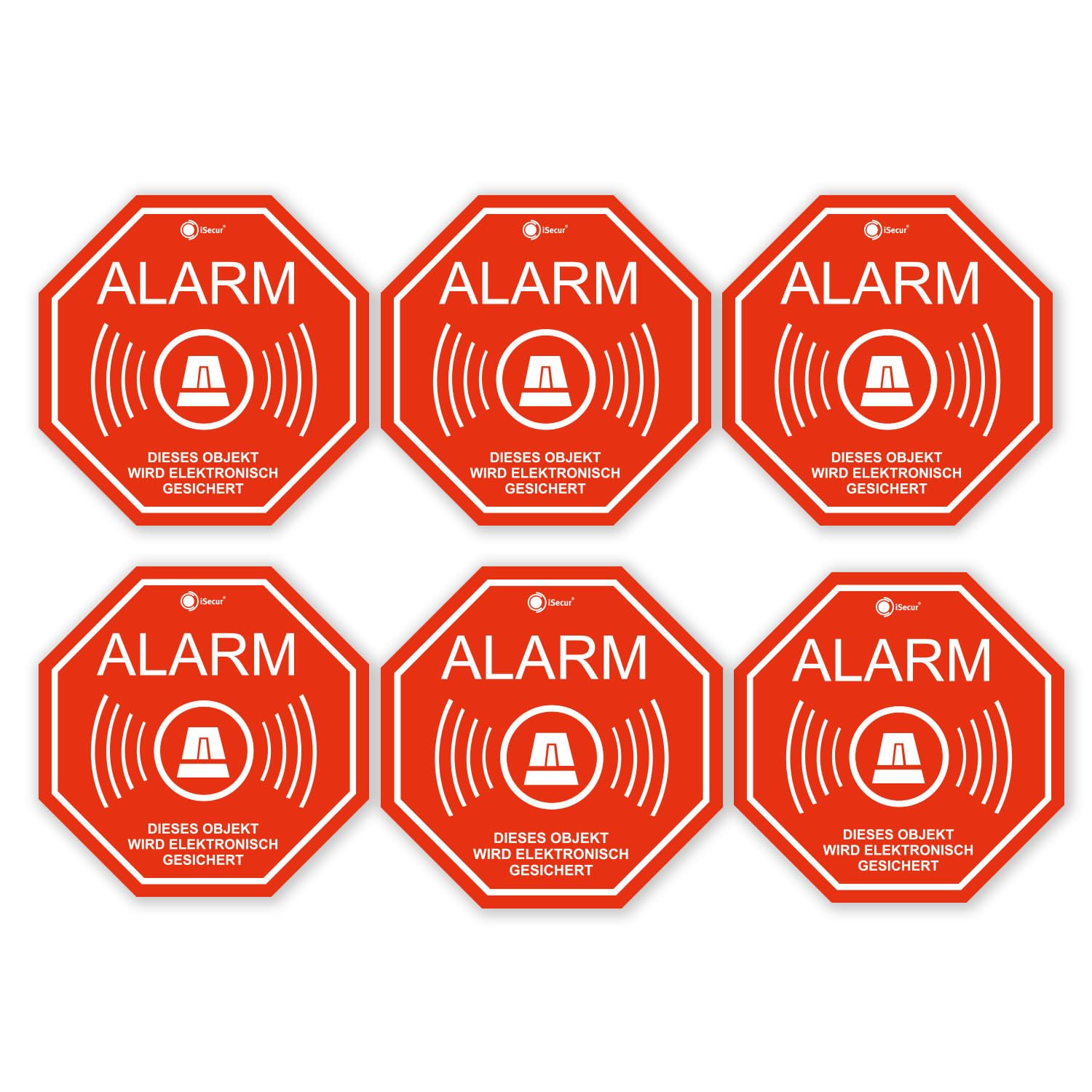 Set of 6 Alarm Stickers I 5 x 5 cm I Attention Building Object is Electronically Protected by Alarm I for Window Glass, Door I Interior I Weatherproof I hin166