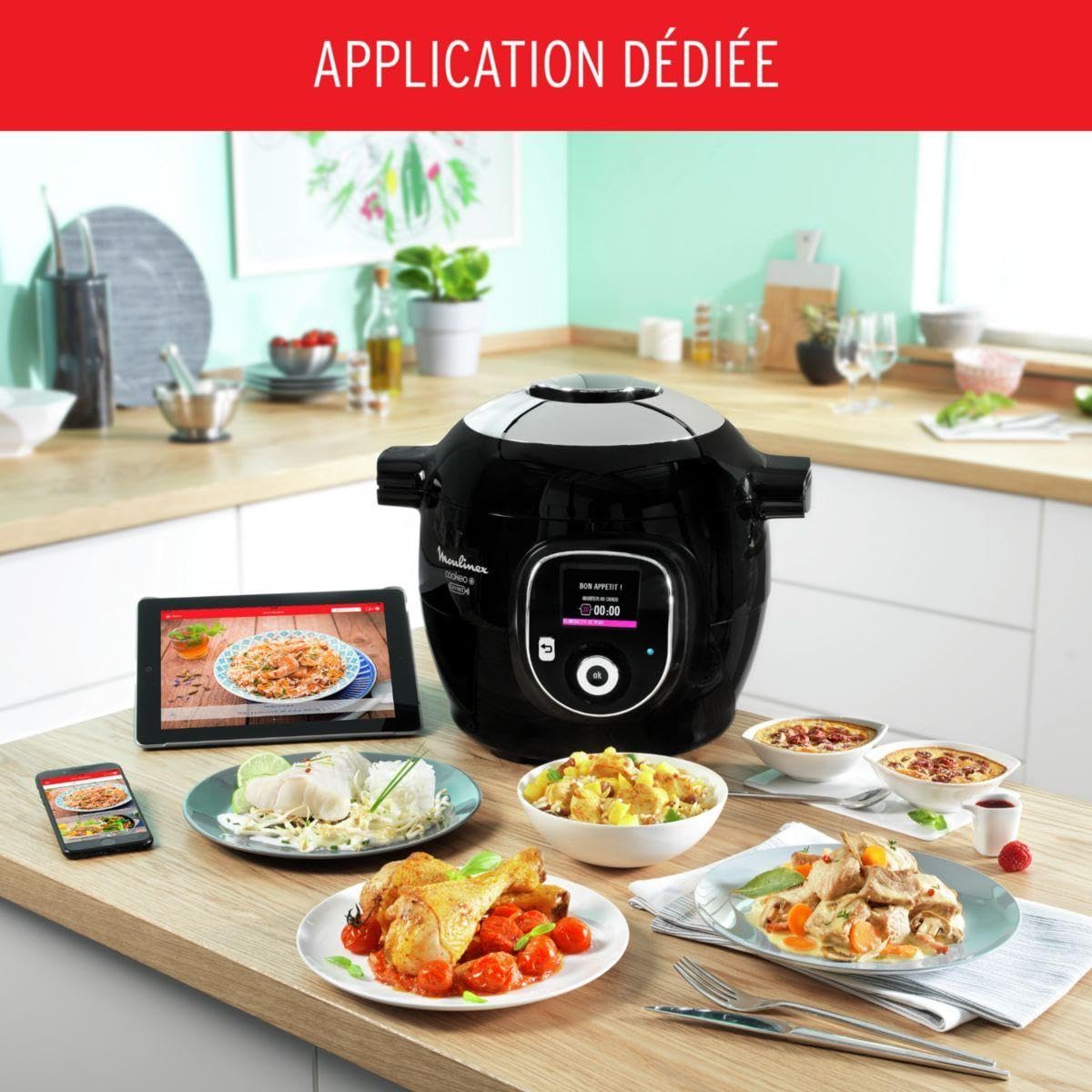 MOULINEX COOKEO+ CONNECT MULTICUISEUR INTELLIGENT 6 PROGRAMMES, 200 RECETTES 6L NOIR CE867810