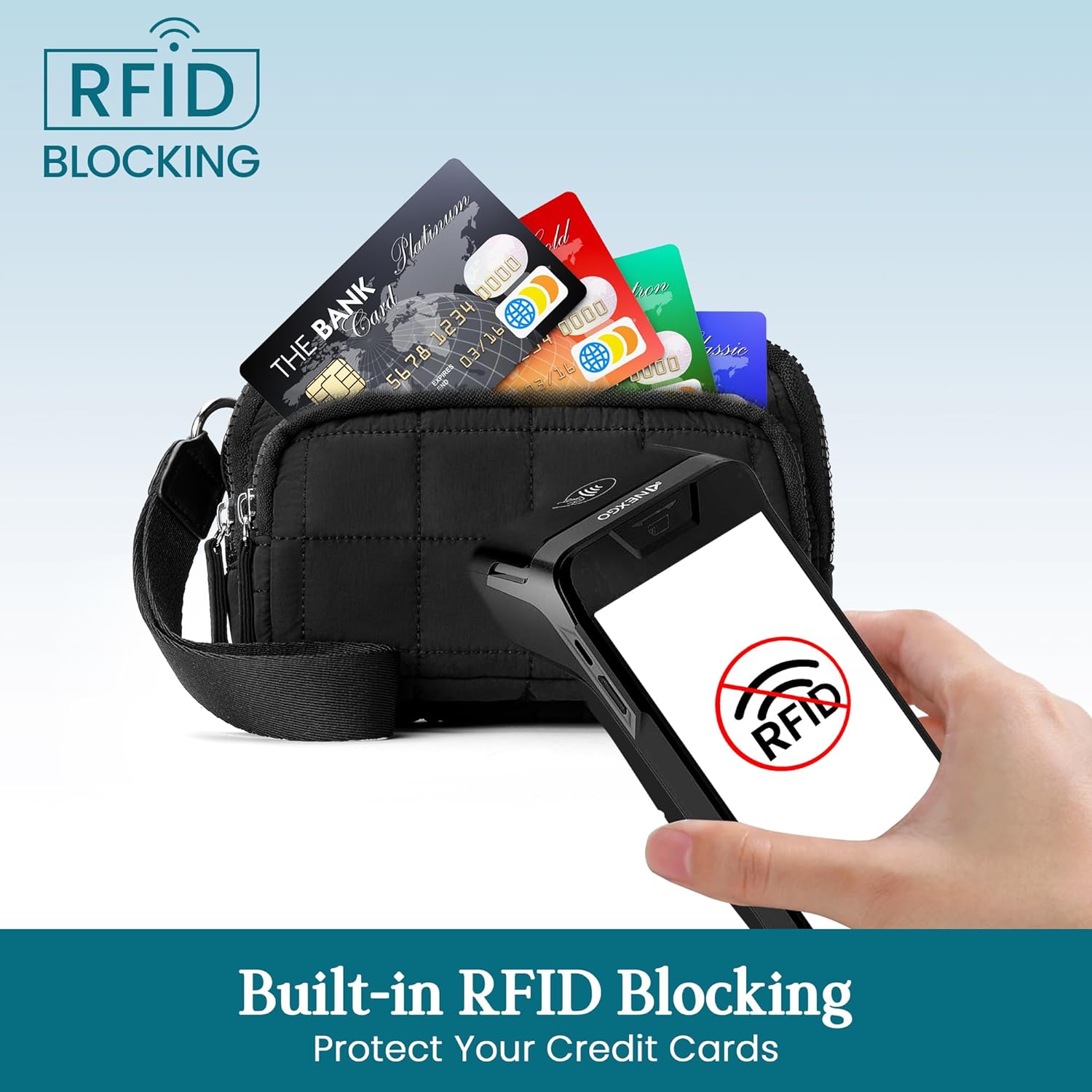 VONAL Wristlet Wallets for Women Nylon Quilted Wallet with 3 Zipper Purse for Travel Credit Card Holder Phone Organizer - Image 3