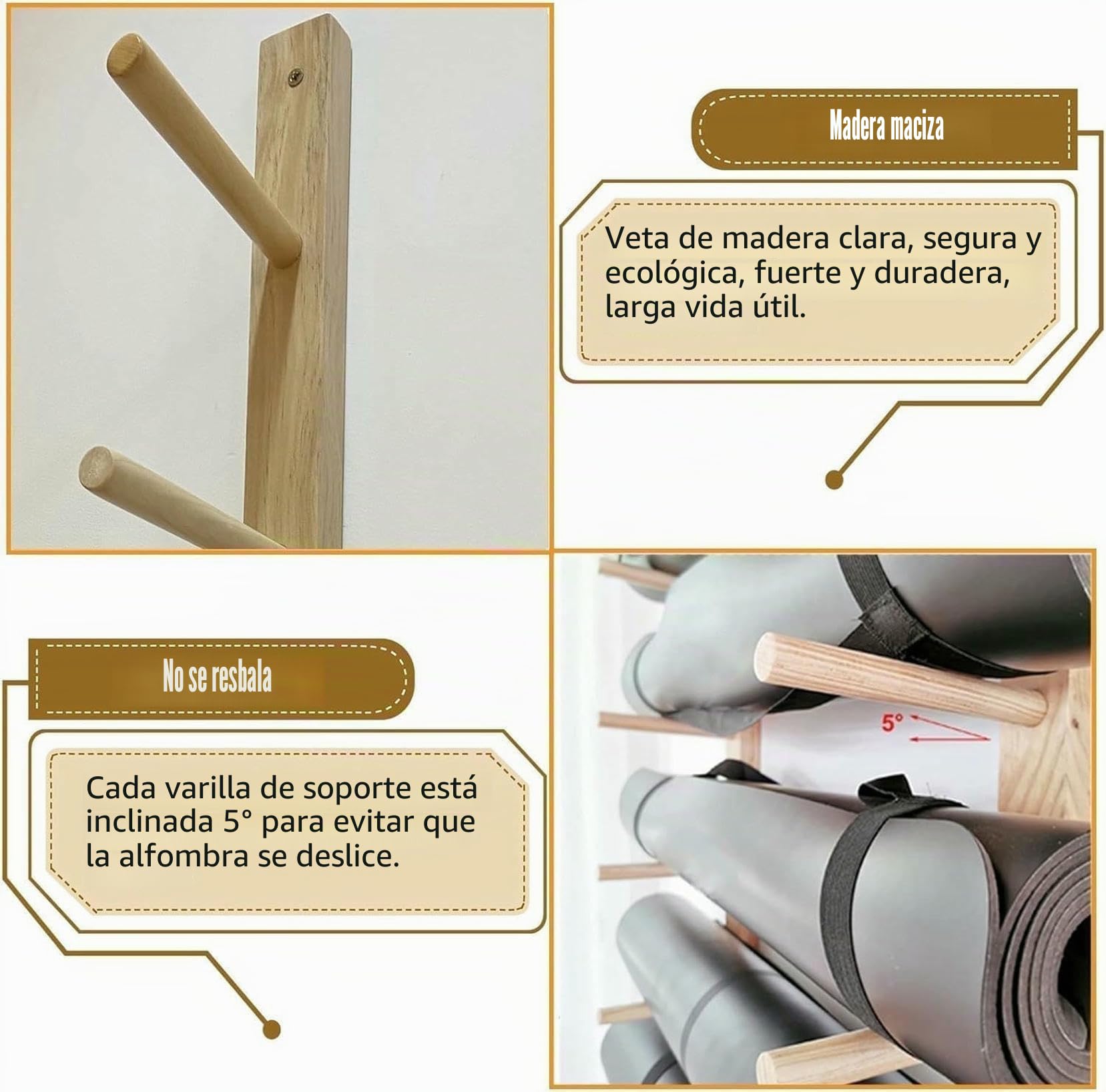 Organizador de Gimnasio Soporte de Pared for Esterilla de Yoga, de 2 a 9 Niveles, de Madera, for Rodillos de Espuma y esterillas de Yoga para Estudio de Yoga en casa~/