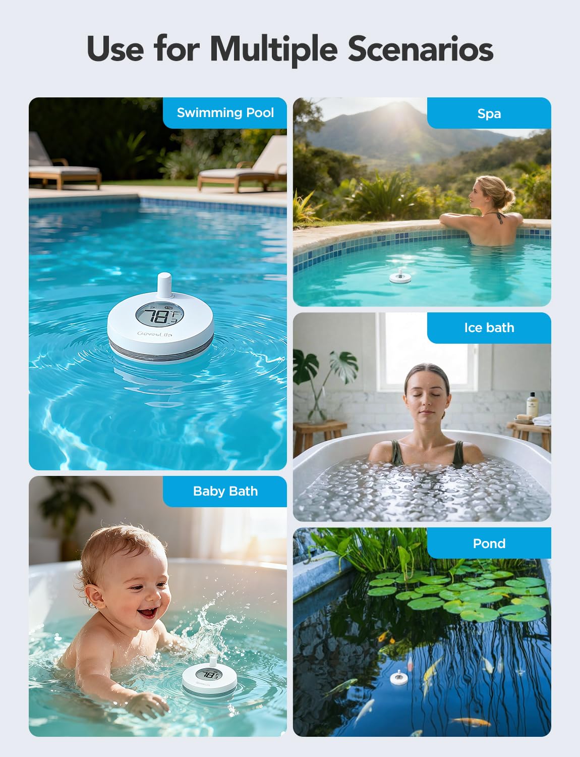 GoveeLife WiFi Pool Thermometer Wireless App Easy Read, Smart Digital Floating Pool Thermometer with IPX7 Waterproof, Notification Alert, Water Temperature Monitor for Swimming, Pond, Bath, Spa