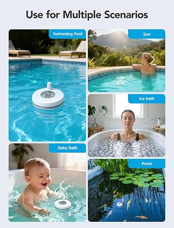 GoveeLife WiFi Pool Thermometer P1 Wireless, Water Thermometer | Easy Read Digital Pool Thermometer Floating, IPX7 Waterproof, APP/Email Alert, 328ft Range for Swimming, Pond, Bath, SPA