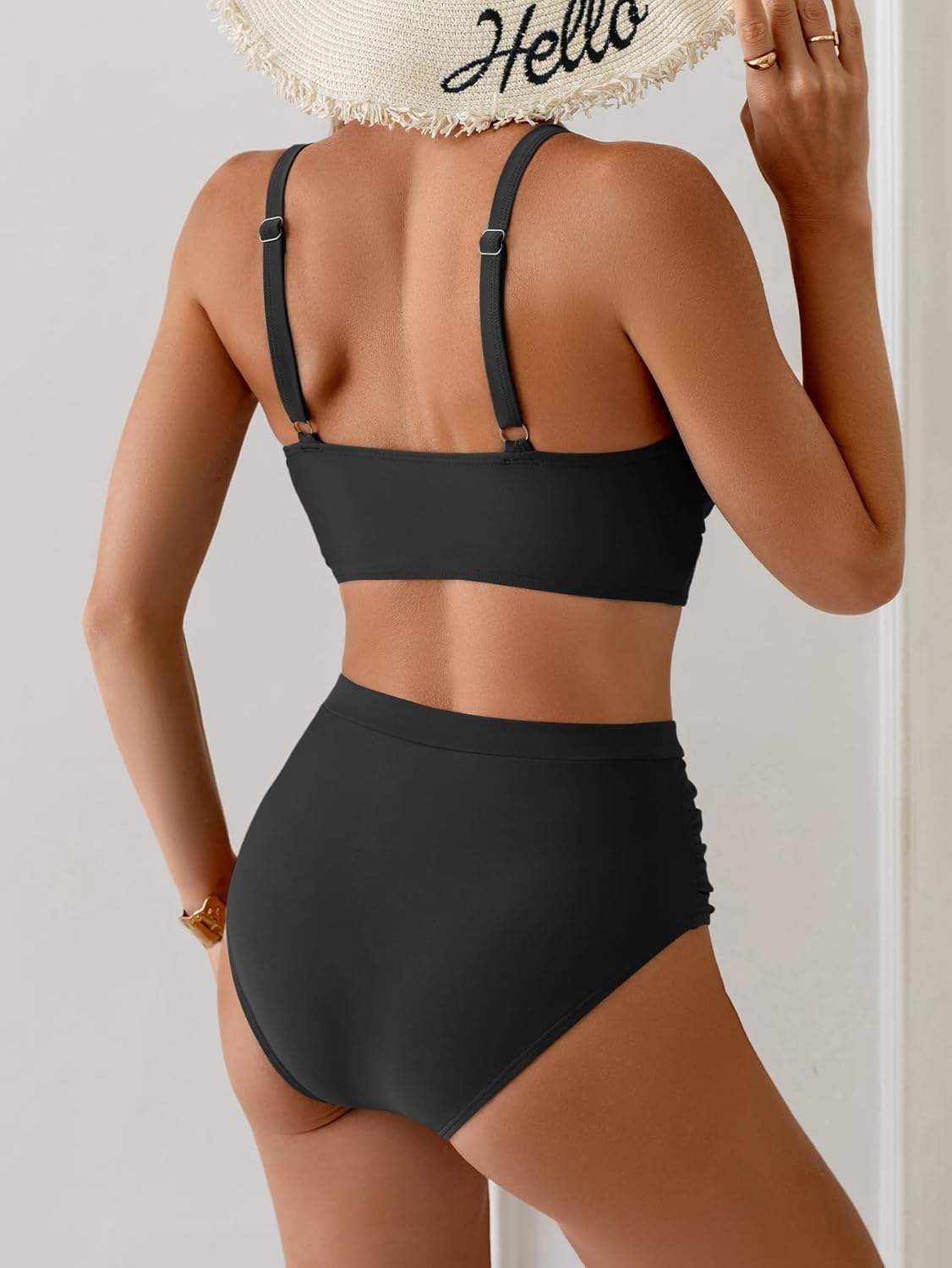 Eomenie Bikini Sets for Women Tummy Control Ruched Bathing Suit Tie Knot V Neck Two Piece Swimsuit Color Block Swimwear - Image 4