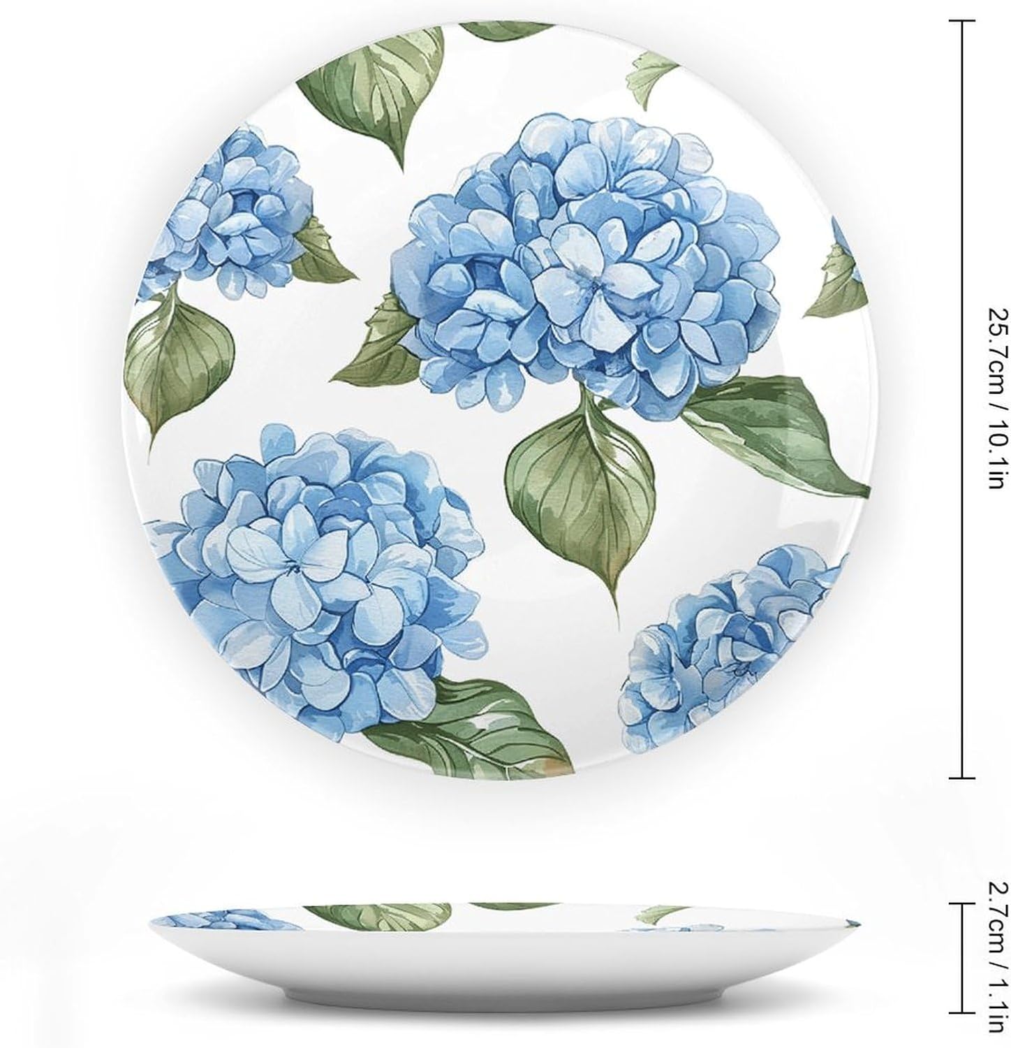 Blue Hydrangea Pattern Decorative Plates Bone China Plates with Stand for Display 10inch Round Ceramic Dinner Plates Dessert Plate for Kitchen Party Coffee Table Decor Art
