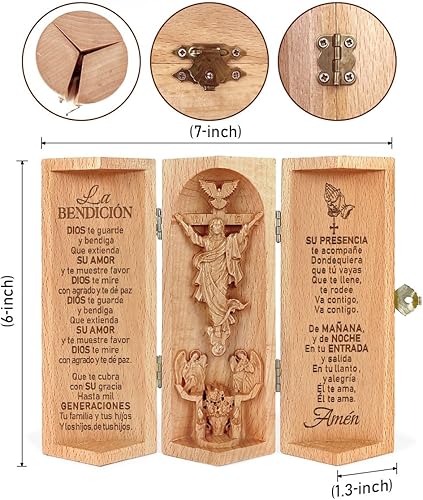 Vista 63 de Jesuspirit - Decoración cristiana, escultura católica de madera, regalos cristianos para hombres, estatua de Jesús, Virgen María, Decoración