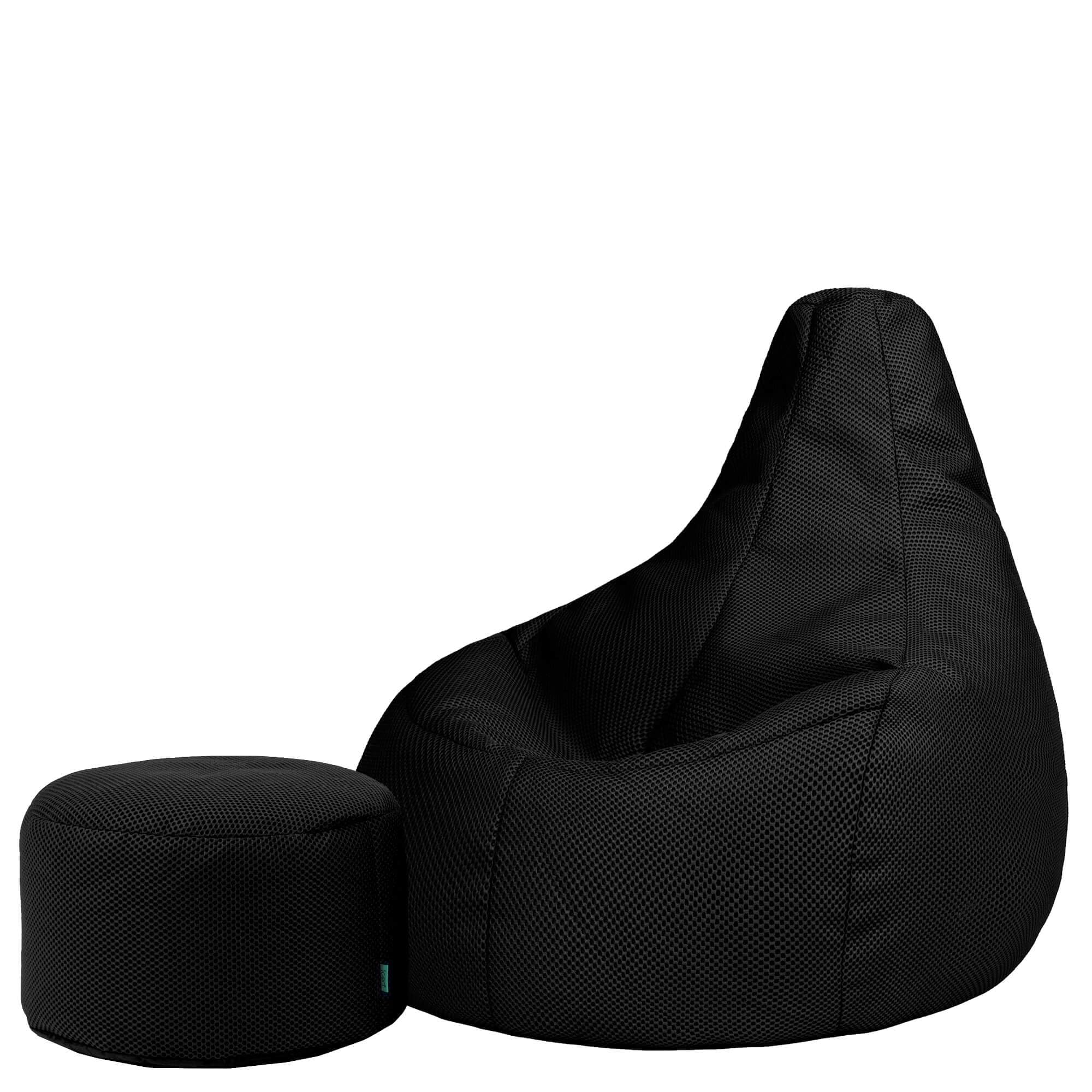 icon Performance Mesh XL Gaming Bean Bag Chair and Footstool, Black, Large Adult Bean Bag with Filling Included, Comfy Chair, Bedroom Furniture, Gamer Gifts, Gaming Room, Gaming Room Accessories