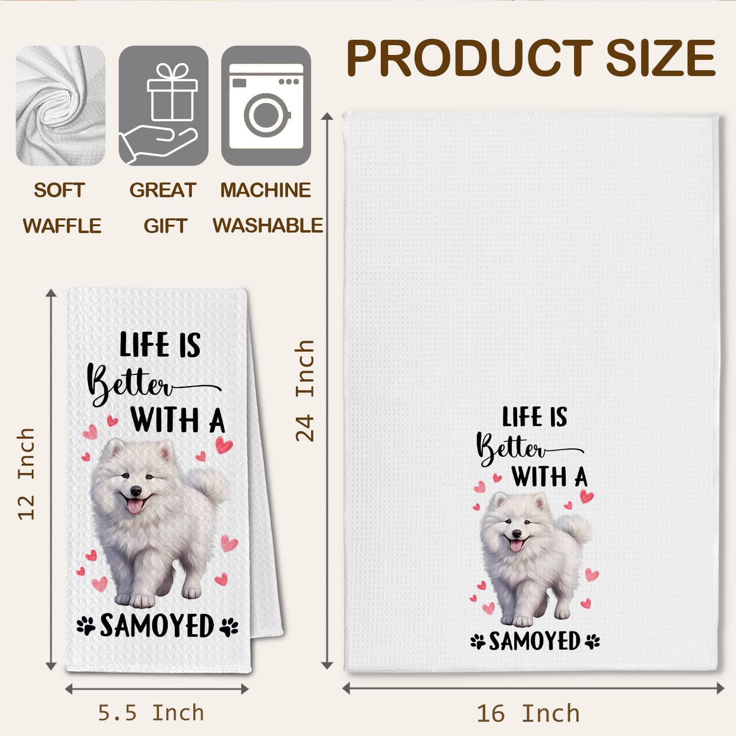 Samoyed Gifts Kitchen Towels, Life is Better with a Samoyed Tea Dish Towels for Kitchen, Dog Owner Lovers Gifts for Women, Dog Decorative Hand Towel for Bathroom, 16x24 Inch - Image 6