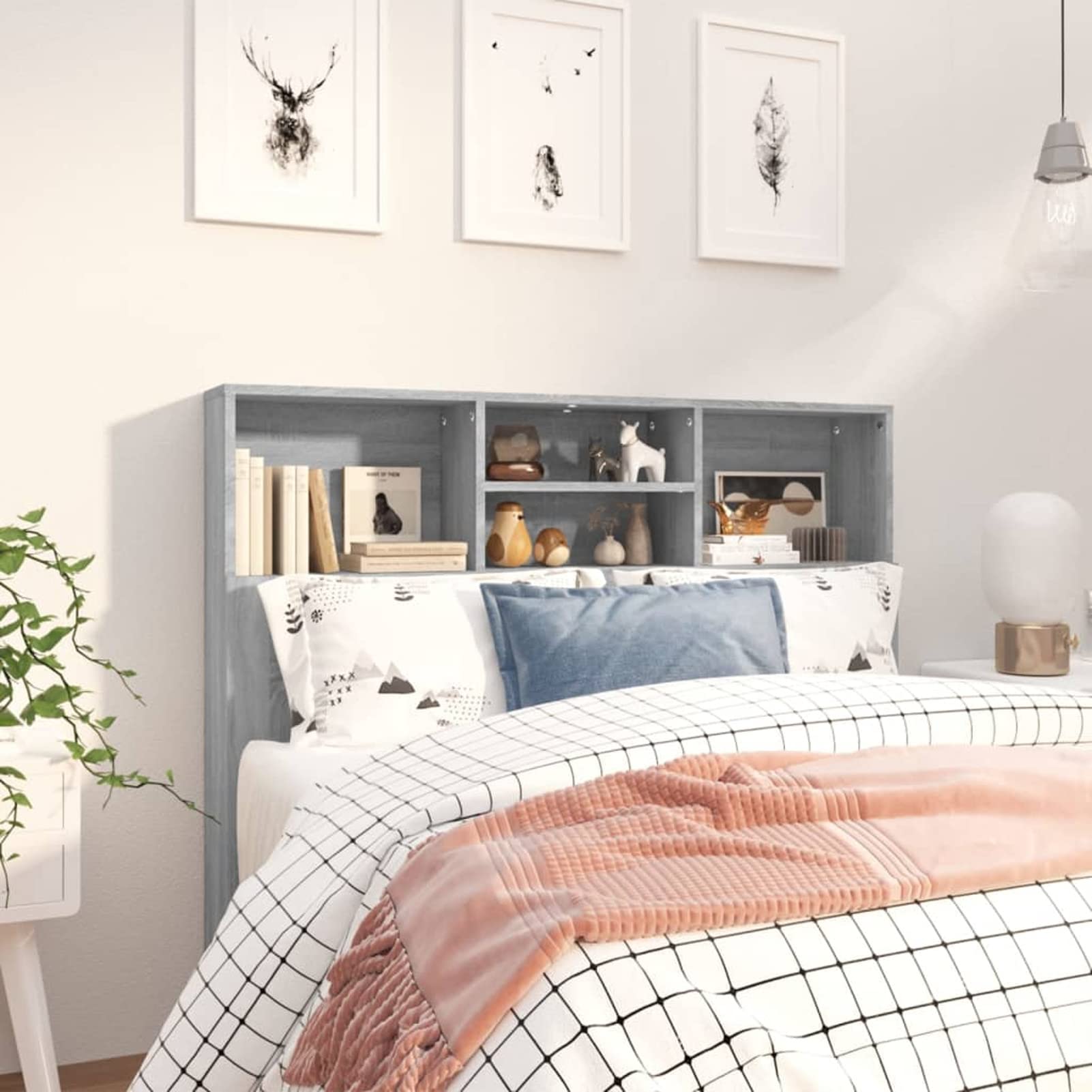 Mueble cabecero, Cabezal De Cama, Cabecera para Cama, Cabezales Dormitorios Modernos, Gris Sonoma 120x19x103,5 cm