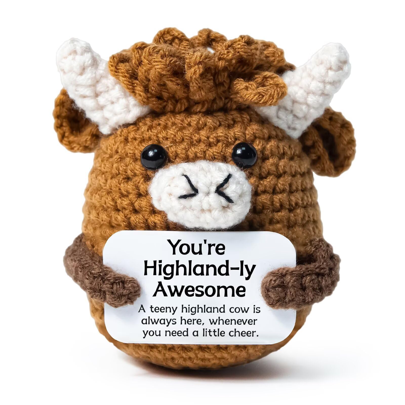 Adorabile Simpatico Highland Cow Positiva Decorazione da Tavolo all'Uncinetto Supporto Emotivo Animaletti all'Uncinetto per Donne Colleghi Peluche Highland Cow