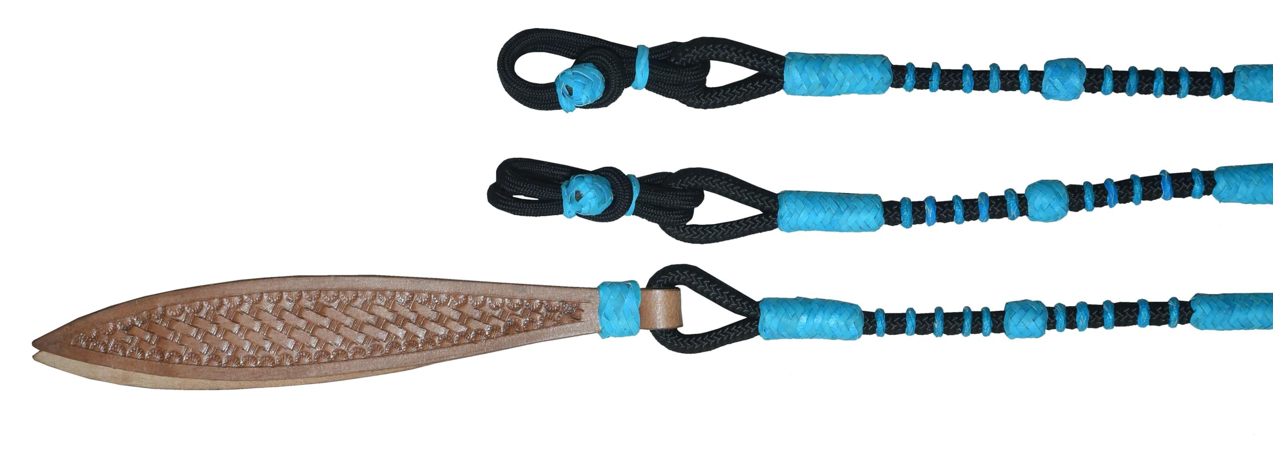 WeavingCraft Hand-Braided Roping Reins with Natural Colored Knots: Premium Brown Nylon- Raw Hide Leather Horse Tack - Expertly Crafted