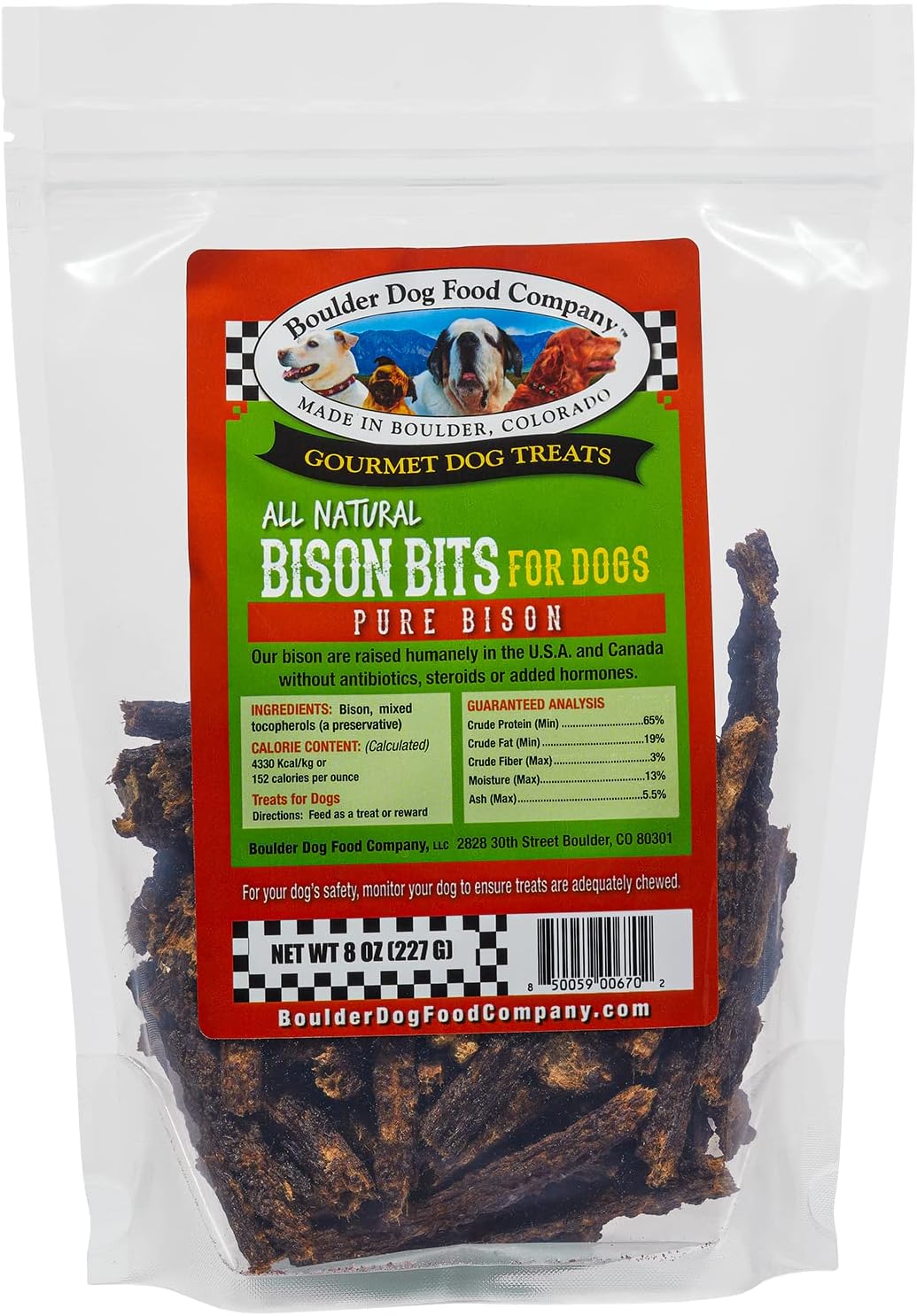Boulder Dog Food CompanyBison Bits All Natural Dog Treats, 8 oz: Grain Free Dog Treats - Healthy Dog Treats - Bison Dog Treats - Dog Training Treats - Dog Treats Made in USA Only