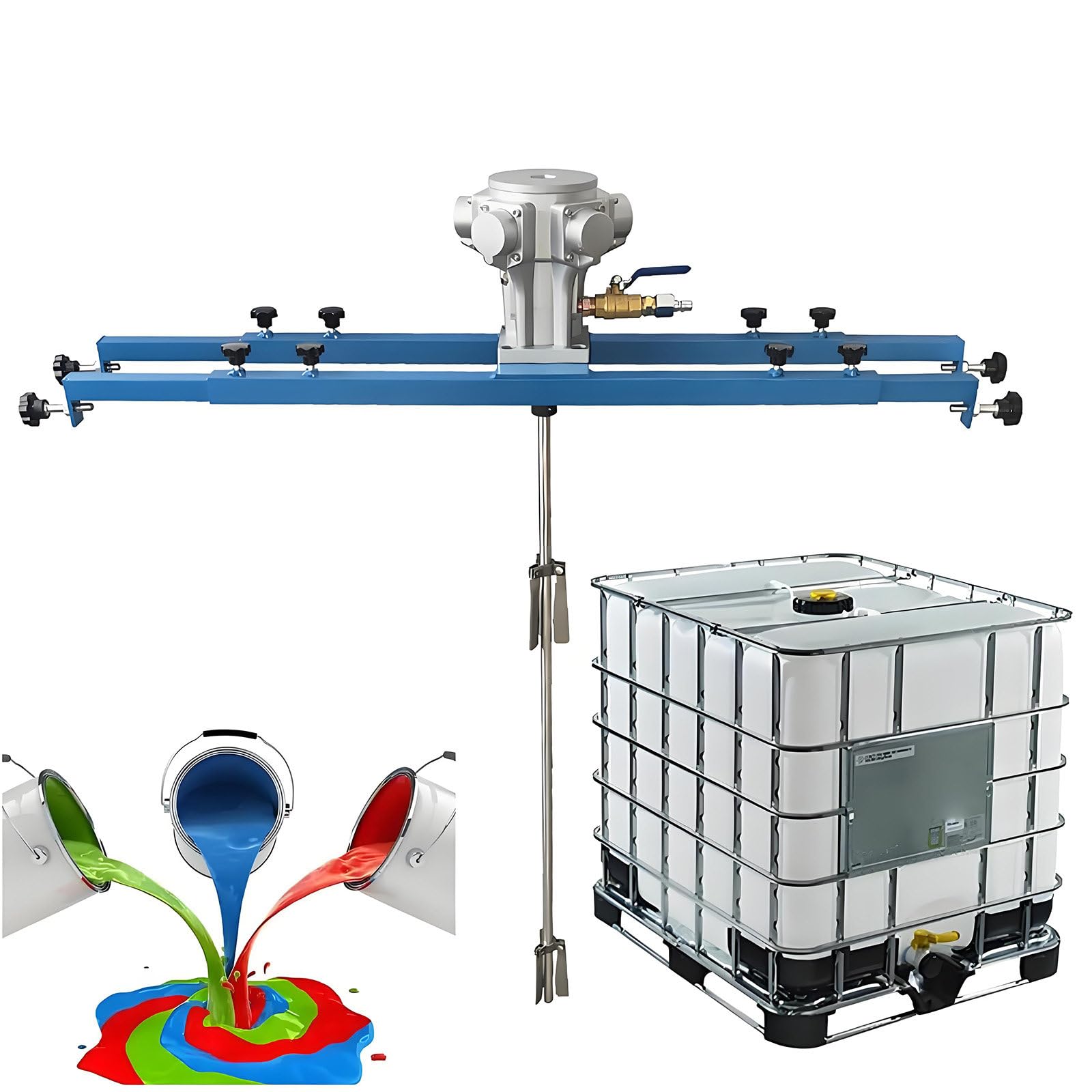 GUTYGIO 1/2HP 3/4HP 1HP Pneumatic Mixer,Stainless Steel Folding Propeller & Bracket,for 275 Gallon IBC Tote & Open Drum,Paint Stirring Machine, for Adhesive Lubricant Resin Coating Model 1Hp
