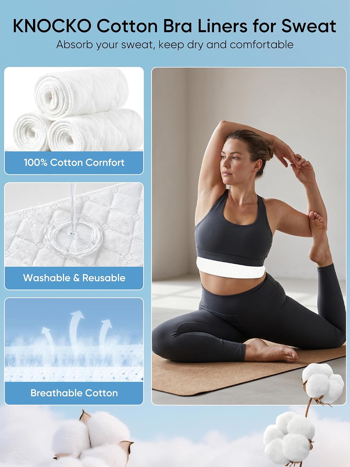 Cotton Bra Liners/Tummy Liners for Sweat Rash, Under Bra Sweat Liners for Women & Men.