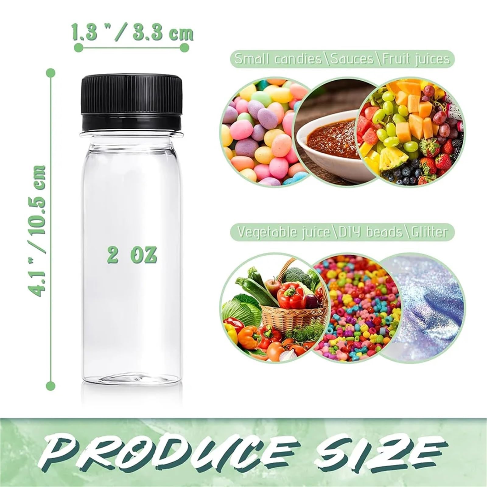 Saftflaschen 10/24/50/75/165 Stück 2 oz kleine Plastikflaschen for Flüssigkeiten, Ingwer-Shot-Flasche mit Deckel, wiederverwendbare Getränkebehälter(75PCS)
