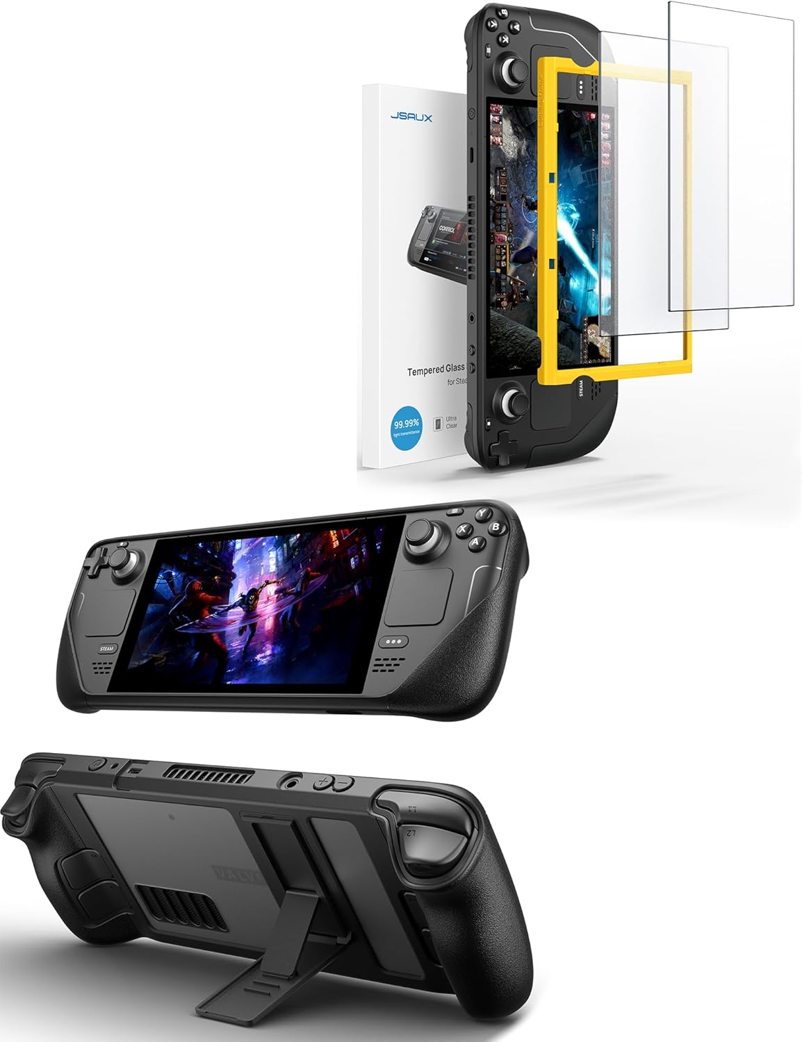 JSAUX PC0105 Steam Deck Case with Adjustable Angle Stand + 2-Pack Steam Deck Screen Protector