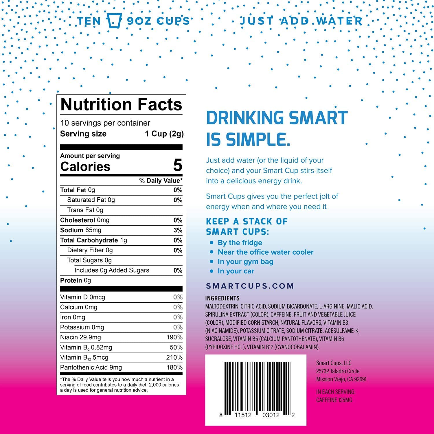 Smart Cups Sugar Free Energy Drinks (Berry Blast) - 10 Pack - Energy Drink Cups Just Add Water - Vitamin B Energy Drinks Sugar Free