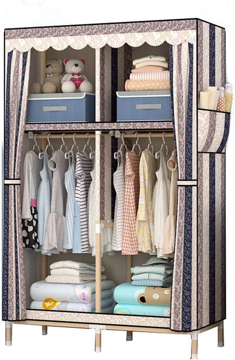 Armario de tela para ropa con diseño estampado y montaje portátil para condominios