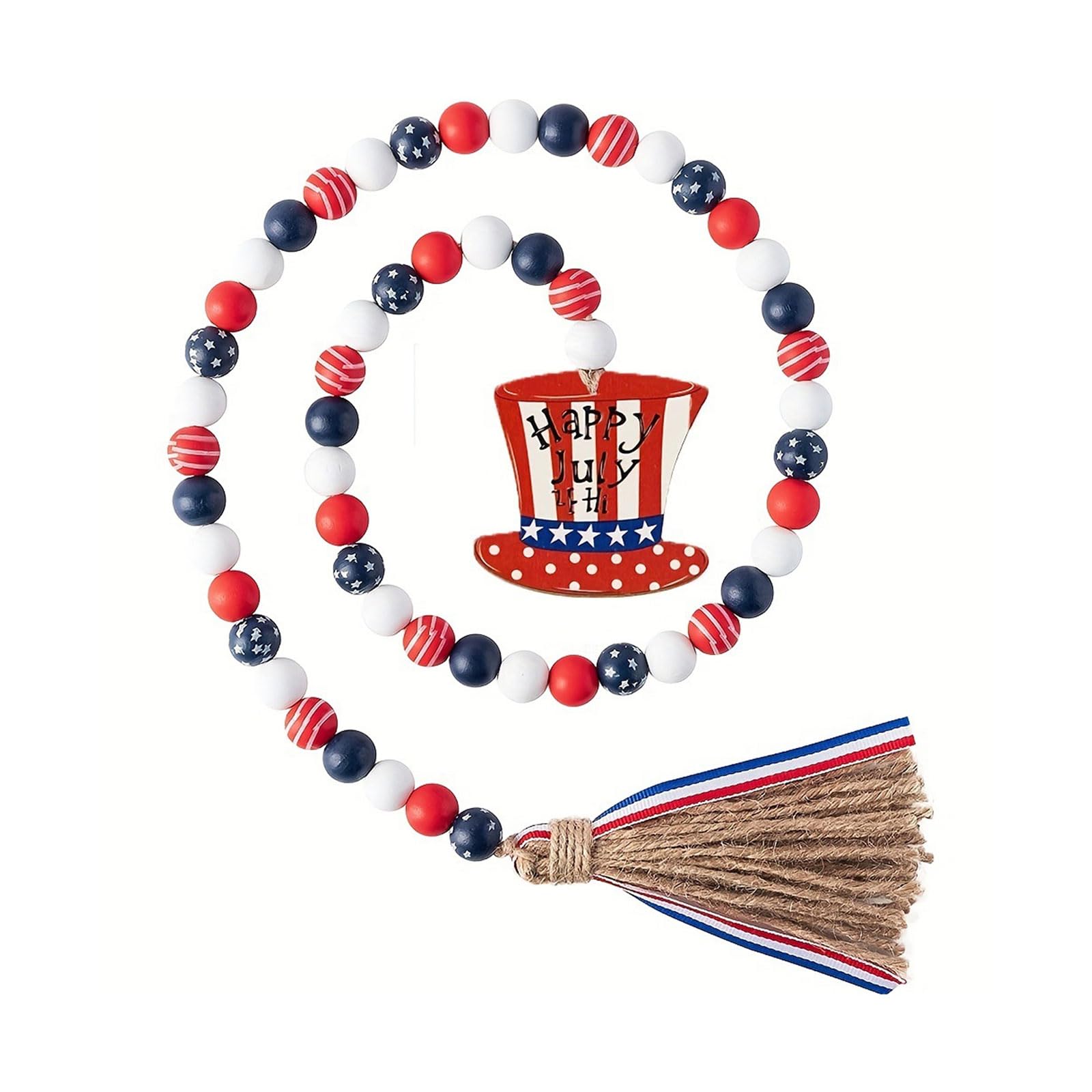 Tsophreniq Fourth of Julys Bead Garlands Patriotics Garlands Independences Day Farmhouses with Tassels Wall Home Decors Fourth of Julys Wooden