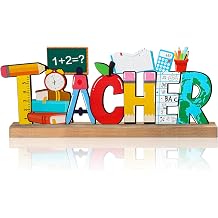 MiniInflat Back to School Metal Sign Teacher Appreciation Table Decor Holiday Tiered Tray Decor with Wooden Base Freestanding Metal Word Sign for Home Tabletop Centerpiece Mantel Shelf Fireplace
