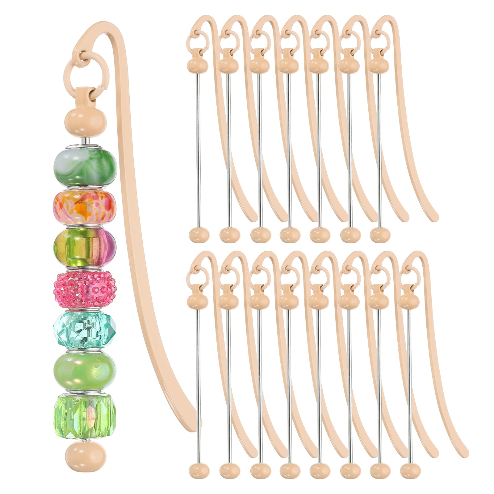 PATIKIL 16 Pcs Beadable Bookmarks, DIY Metal Blank Bar Bookmark Bead Craft Jewelry Pendant Charm Book Mark for Gift Teacher Office Supplies Home Crafts, Khaki