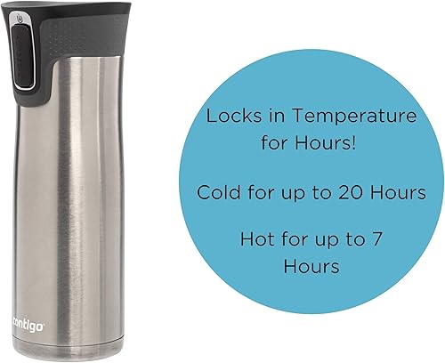 Miniatura 66 de Contigo Autoseal West Loop - Taza de viaje de acero inoxidable con aislamiento de vacío (16 oz, acero inoxidable/azul Mónaco, 2 unidades)