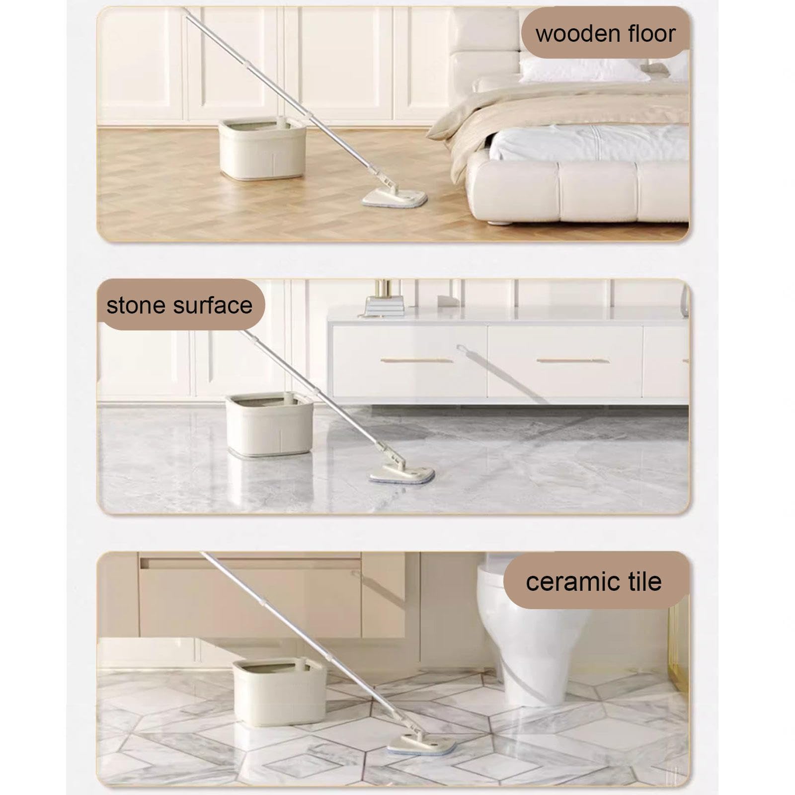 Juego de cubo y fregona giratoria para suelo plano con escurridor |Trapeador para limpieza de pisos manos libres, separa el agua sucia y limpia Trapeador para pisos seco/húmedo autolimpiante para
