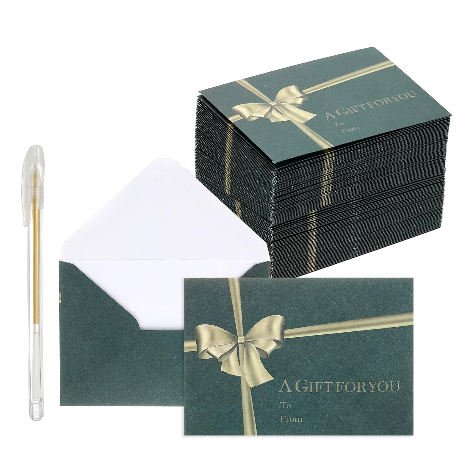 PATIKIL 100Pack Mini Envelopes, 4x3 Card V Flap Small Business Card Envelopes with Gold Ink Pen for Office Wedding Invitations Graduation Party Gift, Green