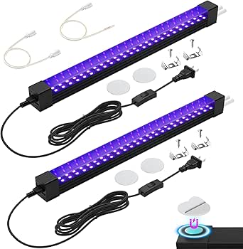 15W 1FT UV Blacklight Strip (2 Pack) - Linkable LED Black Lights for Display, Glow Party, Halloween, and UV Effects
