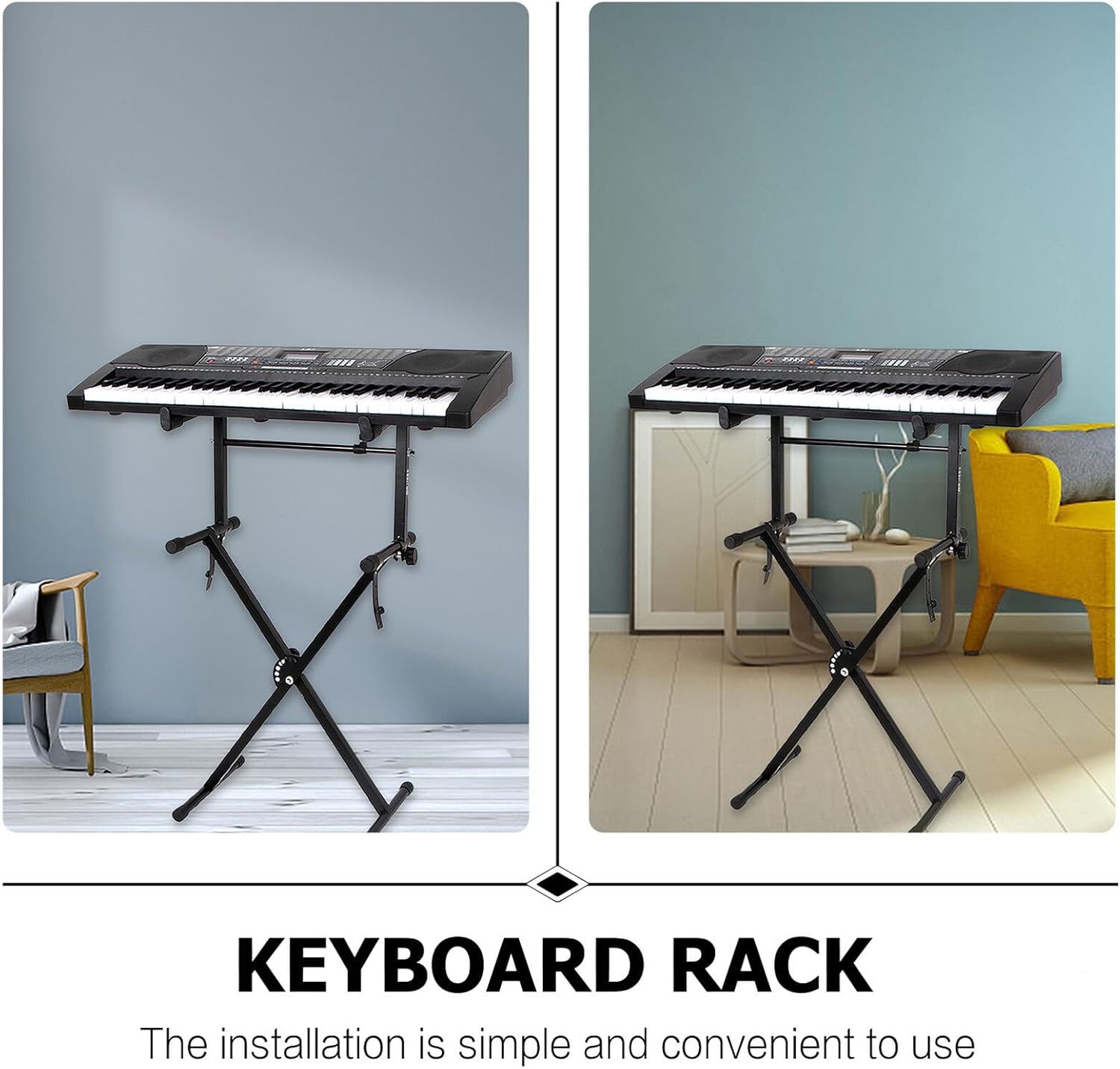Keyboard Stand with Rubber Pads for Stability Folding Portable Electronic Organ Rack for Home Stage Church Use Black Double-tube Design