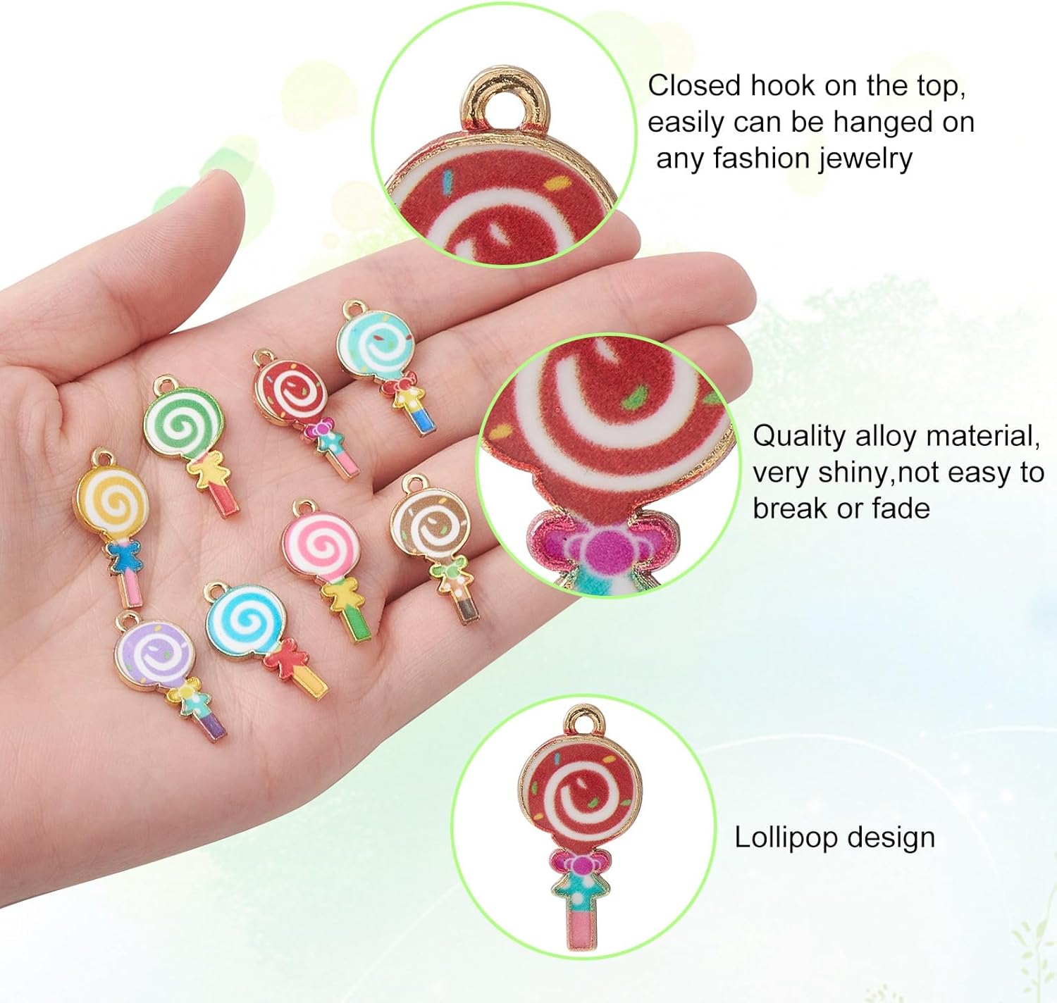 LiQunSweet 40 Pcs 8 Styles Enamel Lollypop Charms Golden Magic Stick Lollipop Charms for Jewelry Making - Image 6